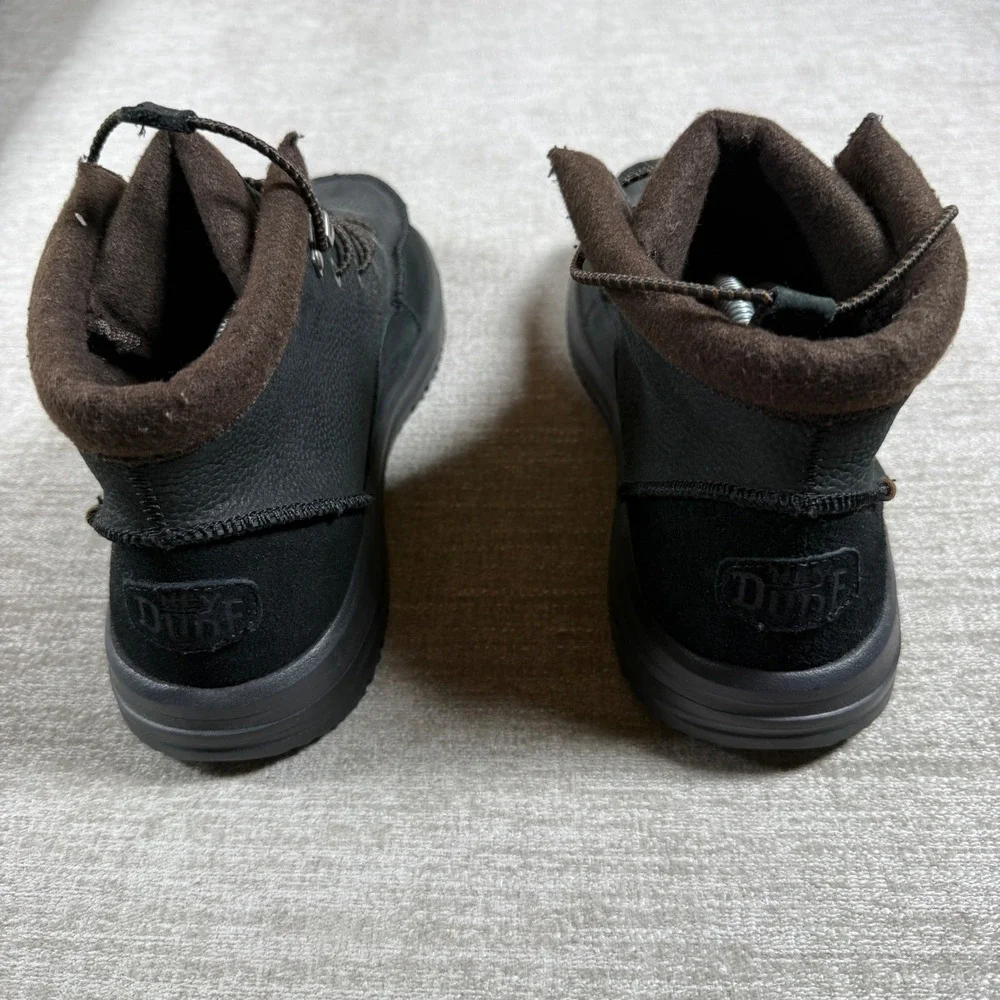 Hey Dude Mens 11 Bradley Boot Leather Black Wool Lining Moc Toe Chukka Boots